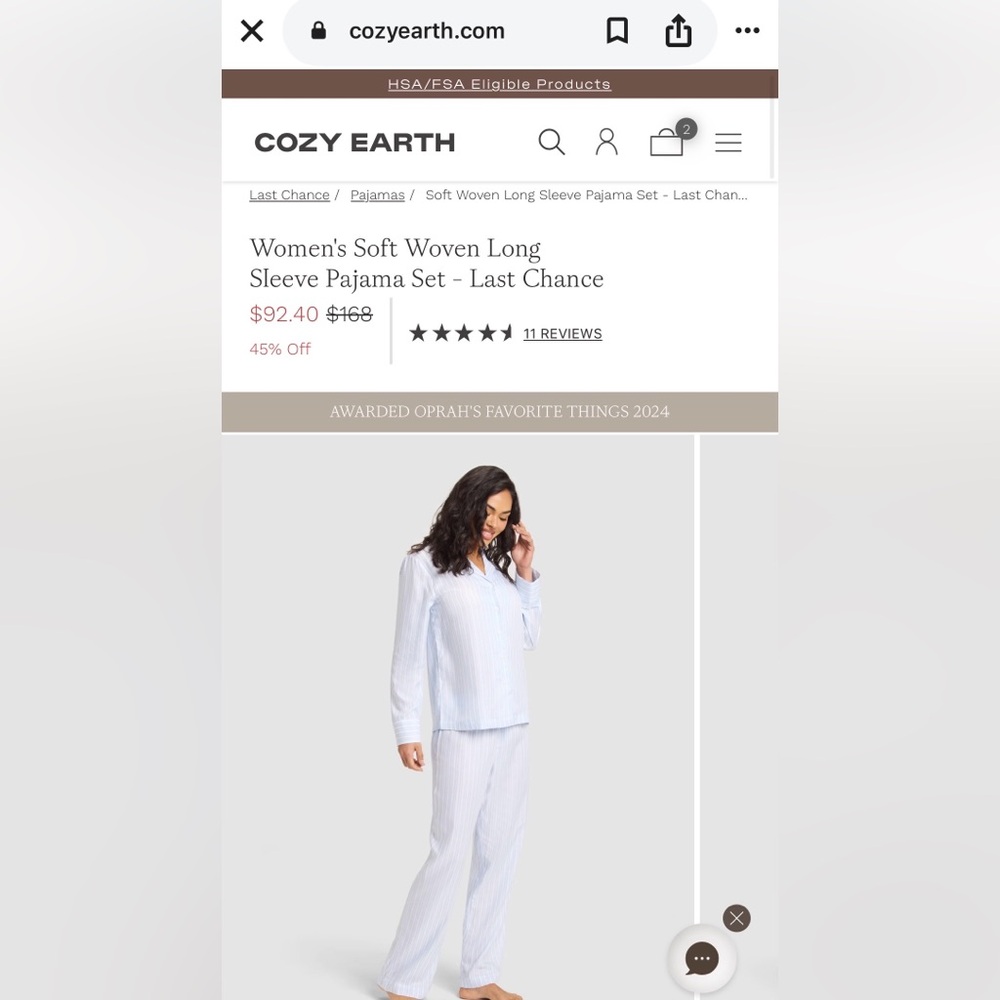 Cozy Earth Women's Striped Pajama Set - Blue & White